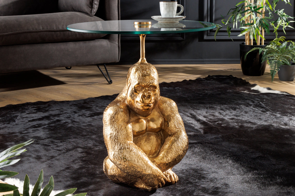 Beistelltisch KONG 50cm gold mit 45cm Glasplatte