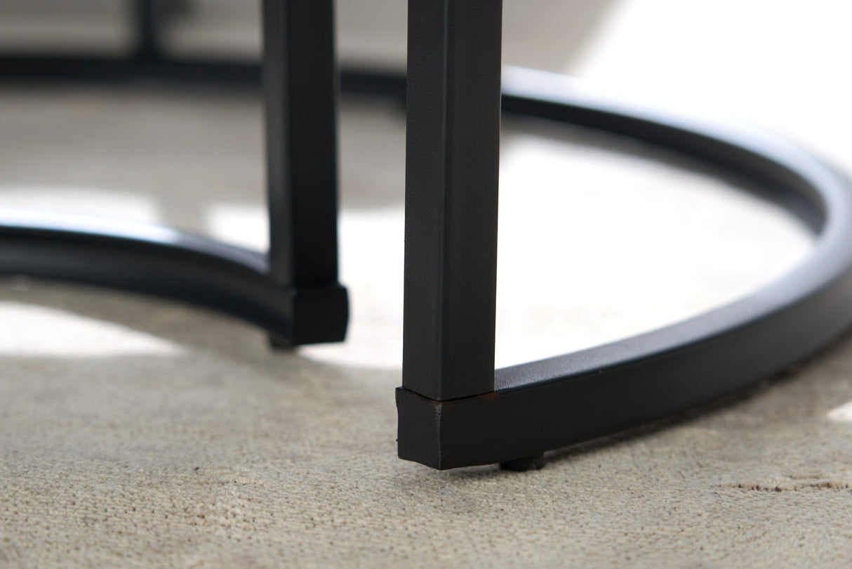 Coffee table ELEGANCE 70cm set of 2 marble look and smoke glass black