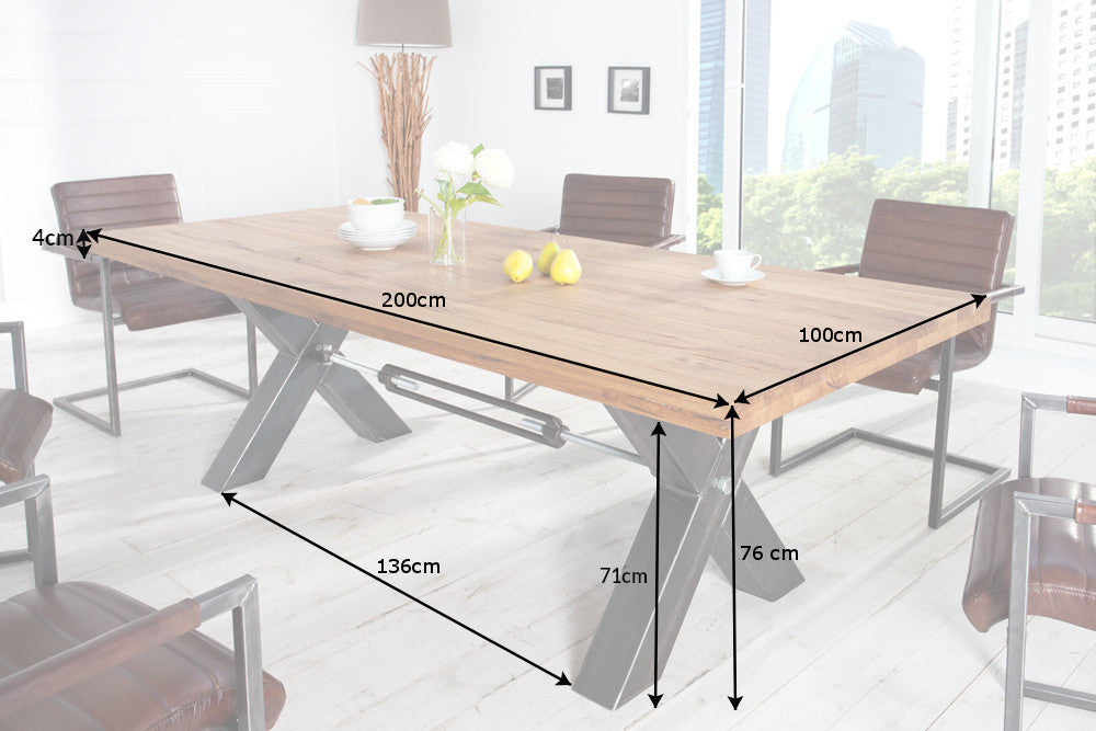 Esstisch THOR 200cm X-Beine Wildeiche Industrial