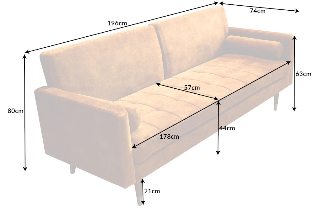 Schlafsofa COUTURE 200cm Micro Velours senfgelb