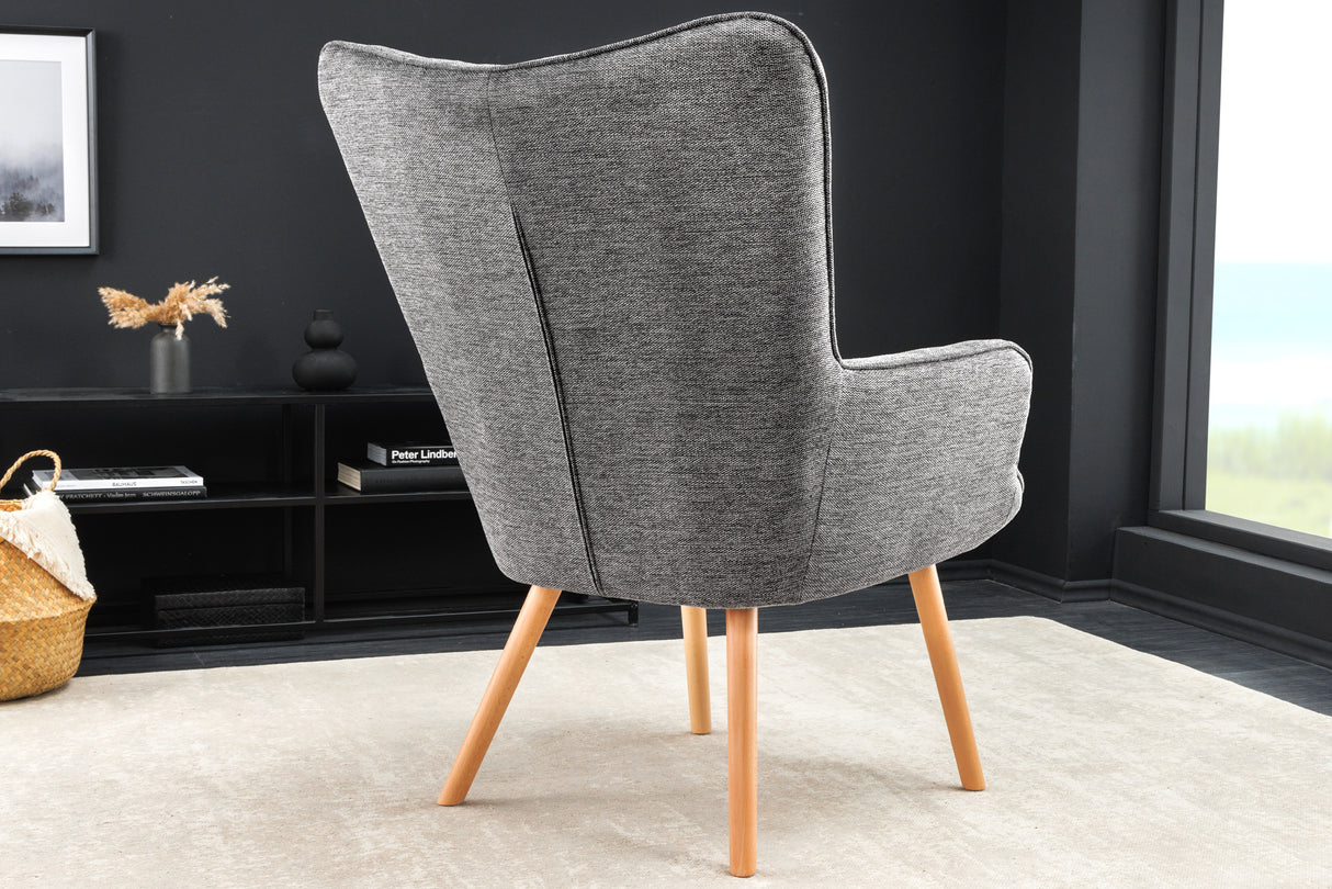 Armchair SCANDINAVIA with armrests textured fabric grey