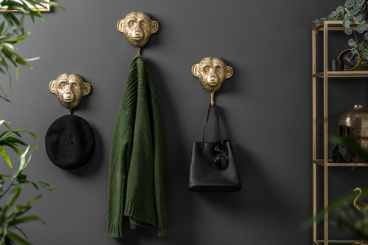 Wall decoration coat hook THREE APES set of 3 gold