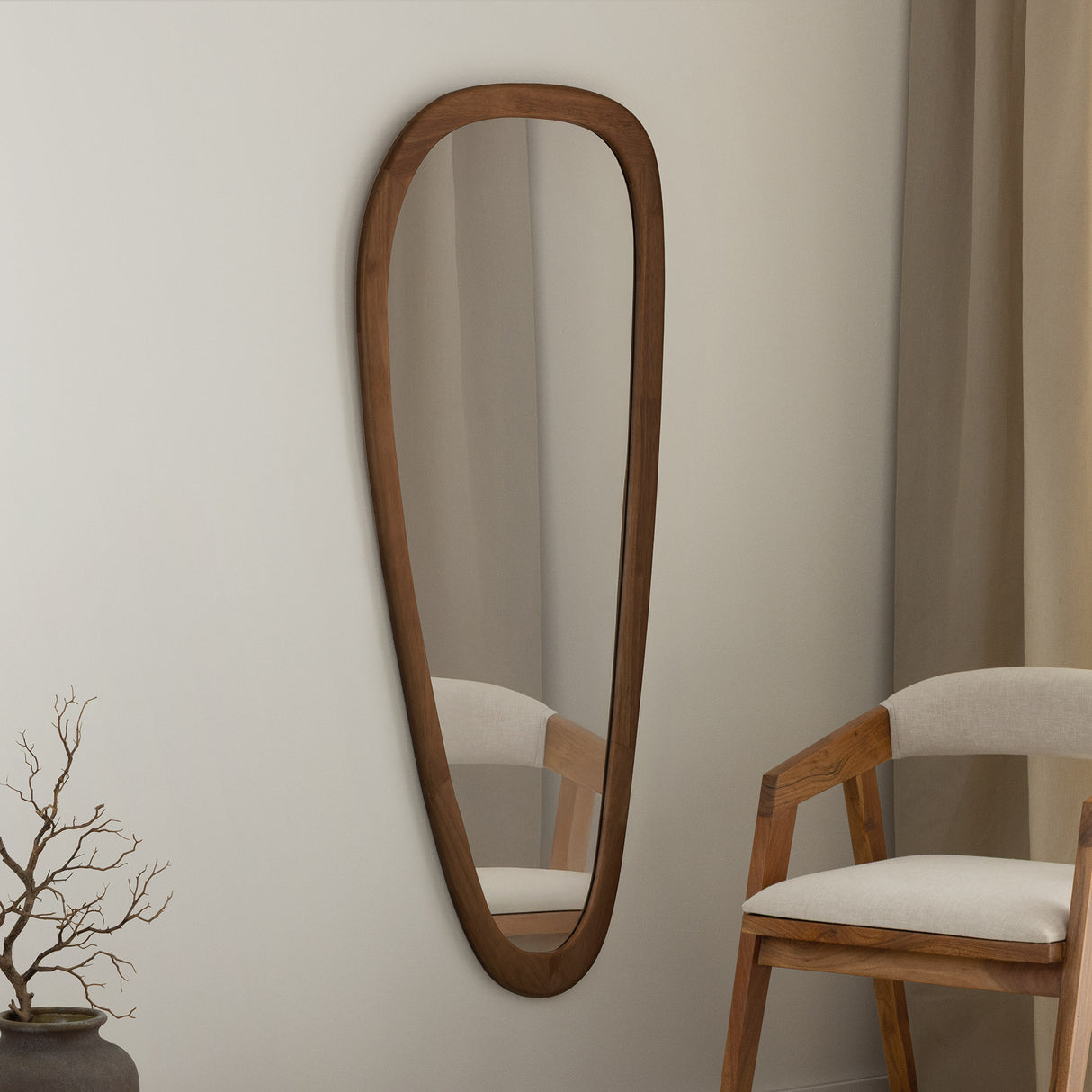 Wall mirrow ORGANIC 165cm massive wood walnut look