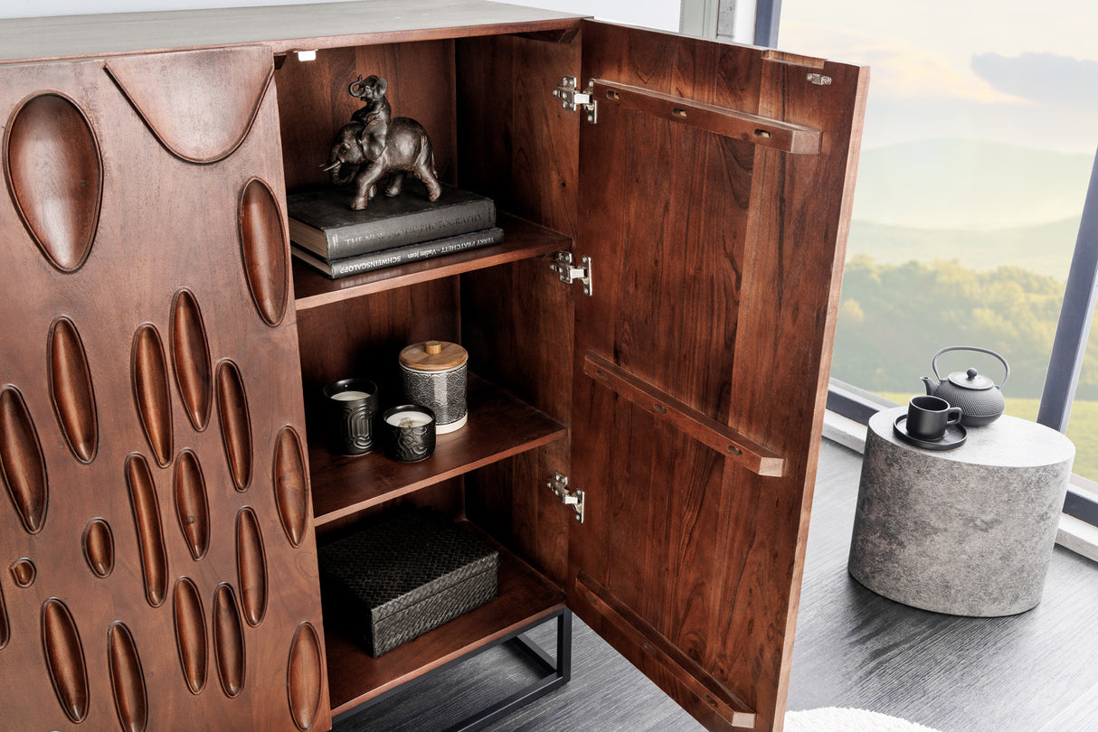 Highboard DUNE 120cm 3D acacia wood dark walnut brown