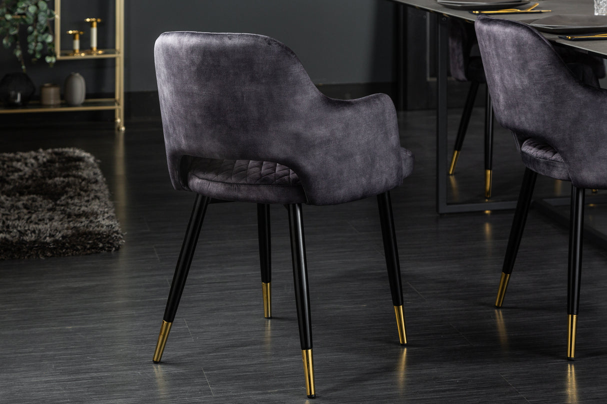 Chair PARIS w/ armrests velvet with decorative quilting grey