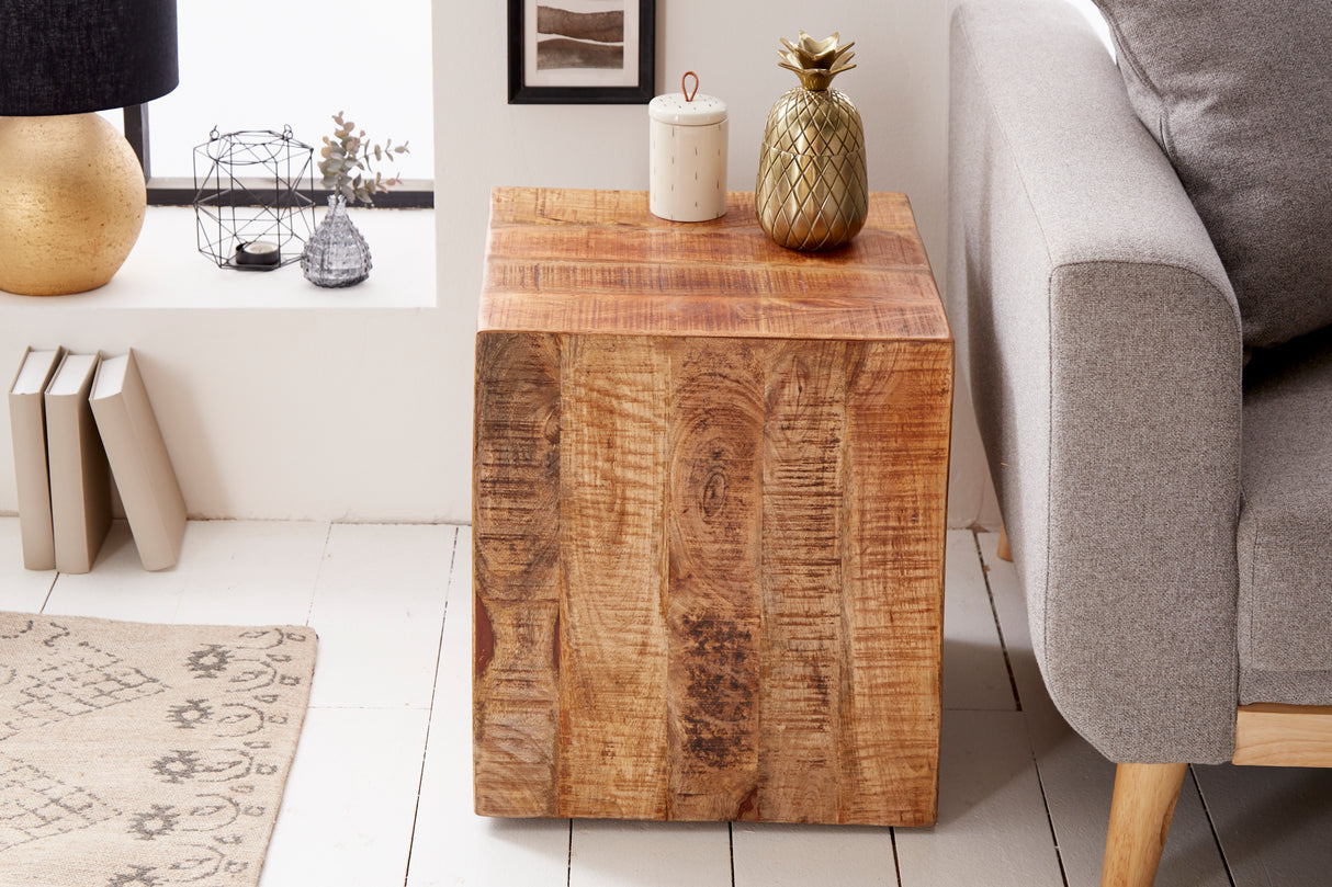 Side table stool FACTORY 40cm with wheels mango wood natural