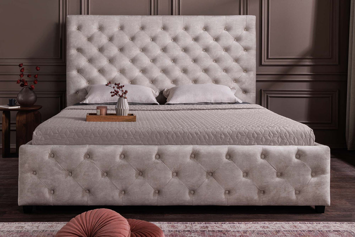 Bed PARIS 160x200cm CHESTERFIELD look velvet champagne beige w/ storage space