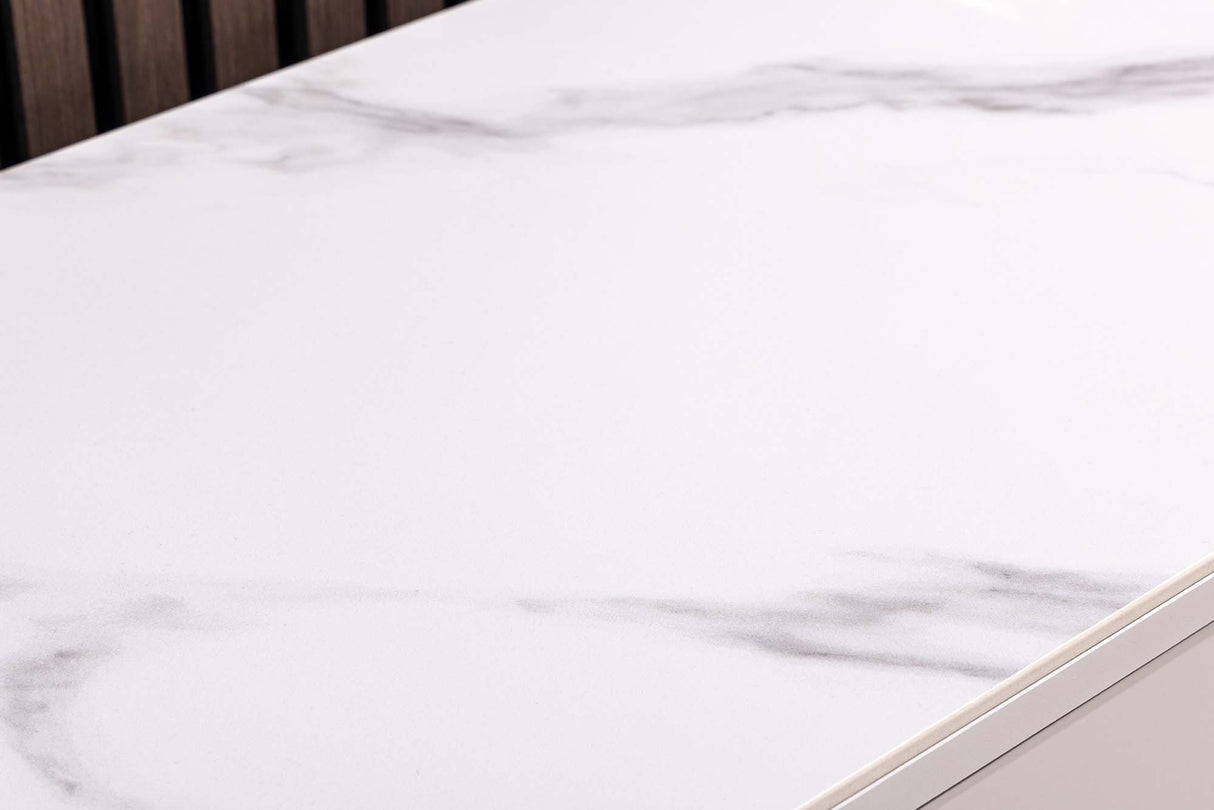 Sideboard SAVOY 150cm 3D white w/ white marble ceramic top