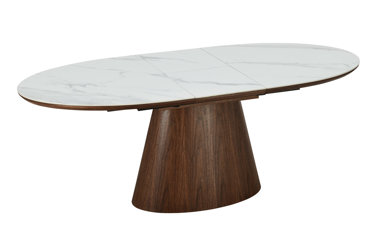 Dining table UNIQUE 160-200cm extendable dark walnut wood look white ceramic marble top
