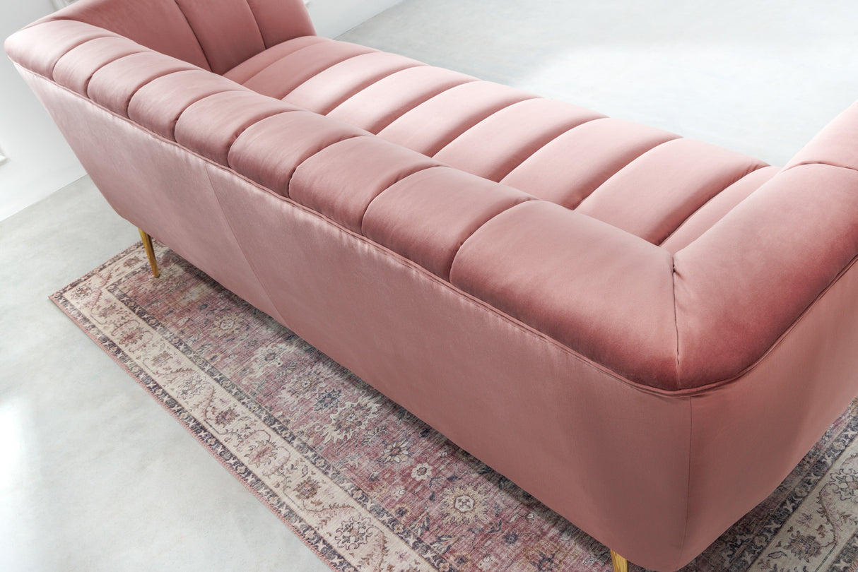 Sofa NOBLESSE 225cm 3-Sitzer Samt Altrosa mit goldenen Füßen