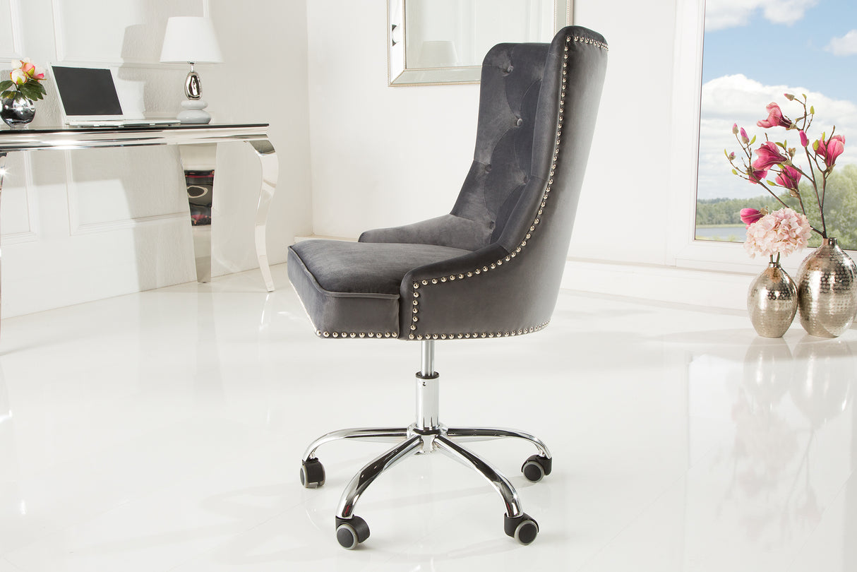 Bürostuhl VICTORIAN 49-57cm Samt silbergrau im Barockstil