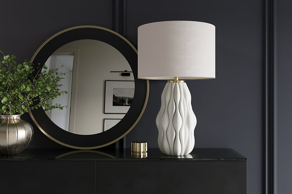 Table lamp ELEGANCIA 65cm white lampshade ceramic white golden