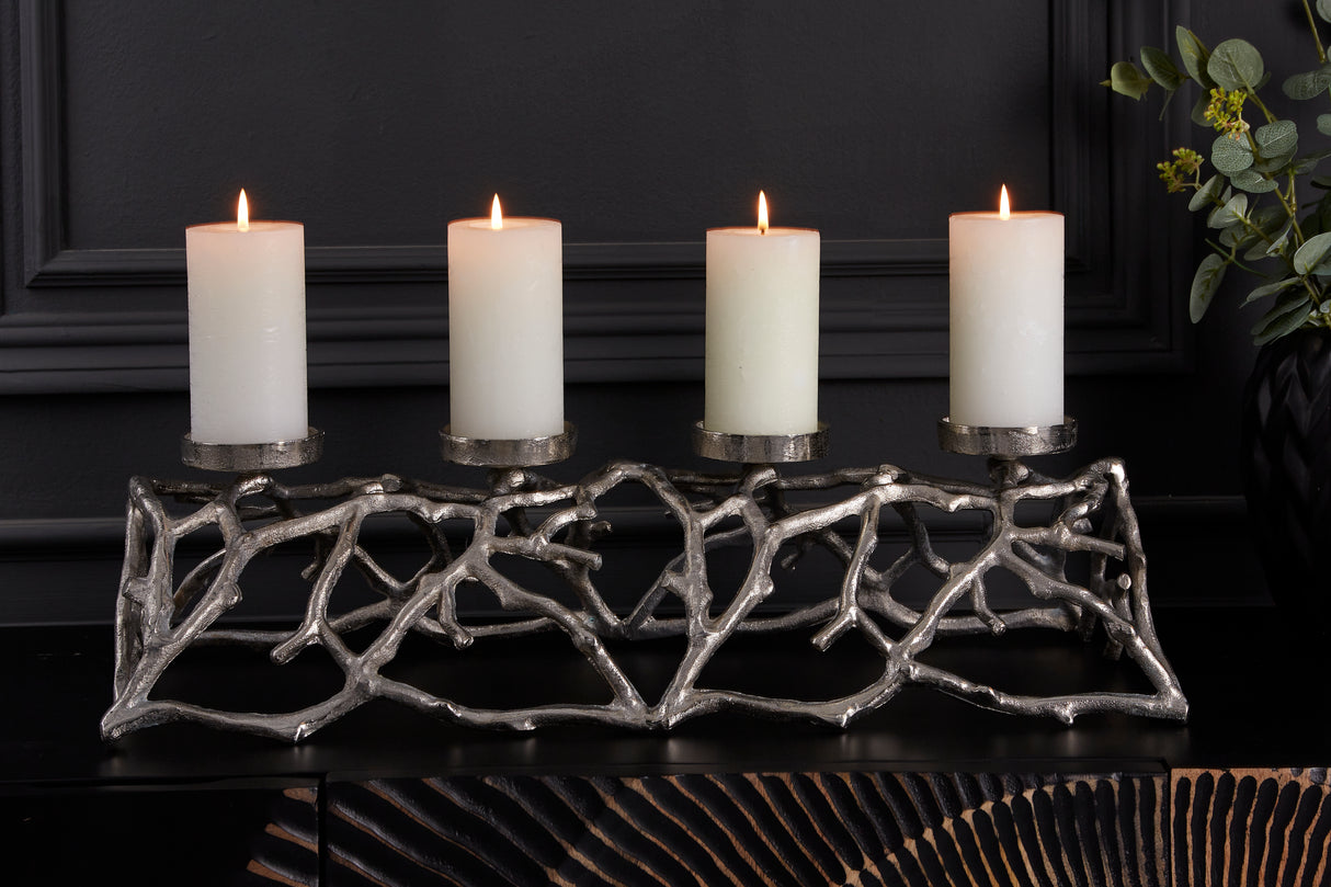 Candleholder ABSTRACT 60cm 4 flames silver