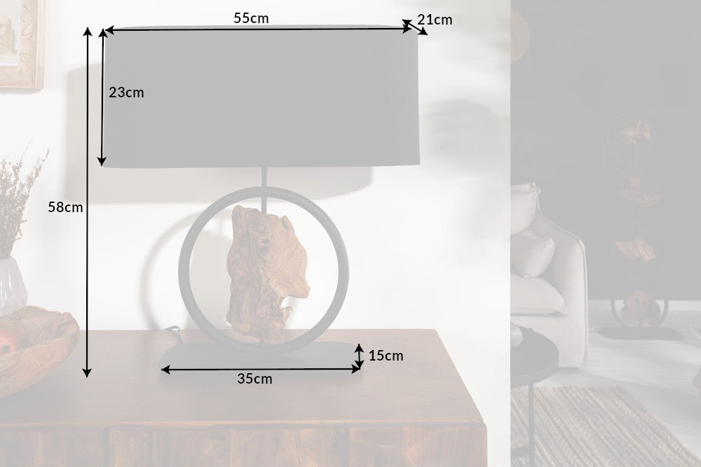 Table lamp ELEMENTS 60cm recycled acacia wood element w/ cotton shade black