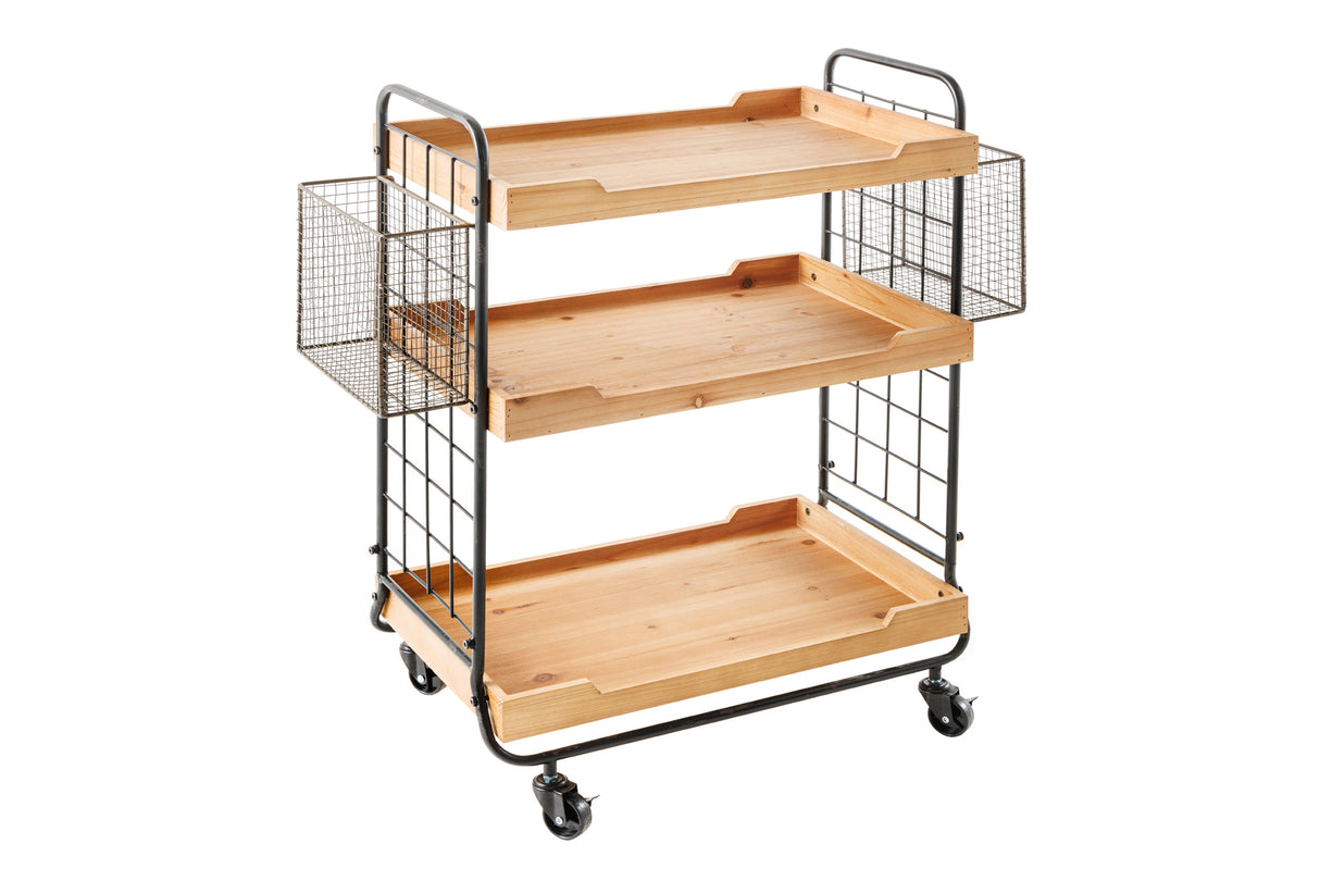 Trolley SEVEN SEAS 80cm w/ removable trays pine wood and painted iron