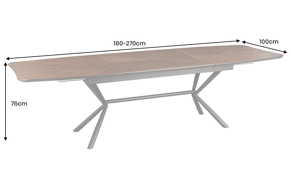Dining table GRANDEZZA 180-270cm extendable natural walnut look w/ black metal frame