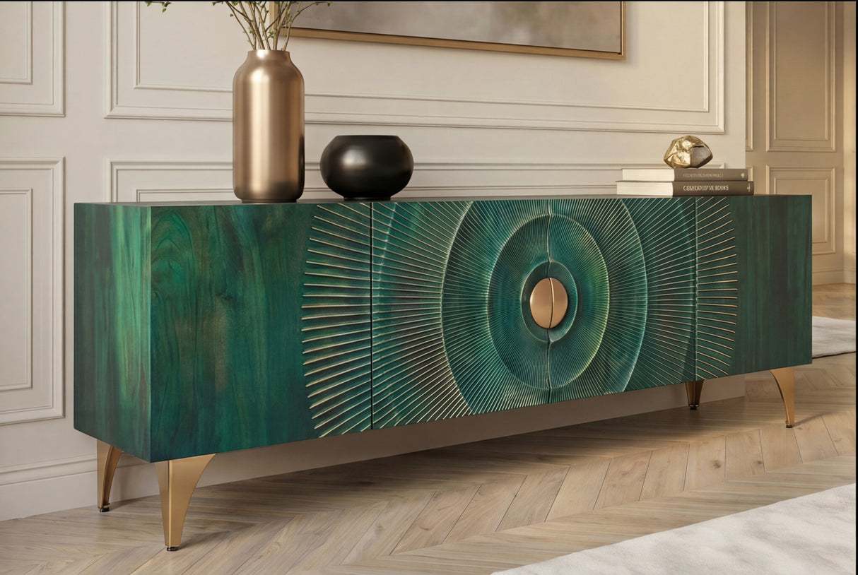 TV-Board GOLDEN SUNSET 180cm 3D Mangoholz türkis