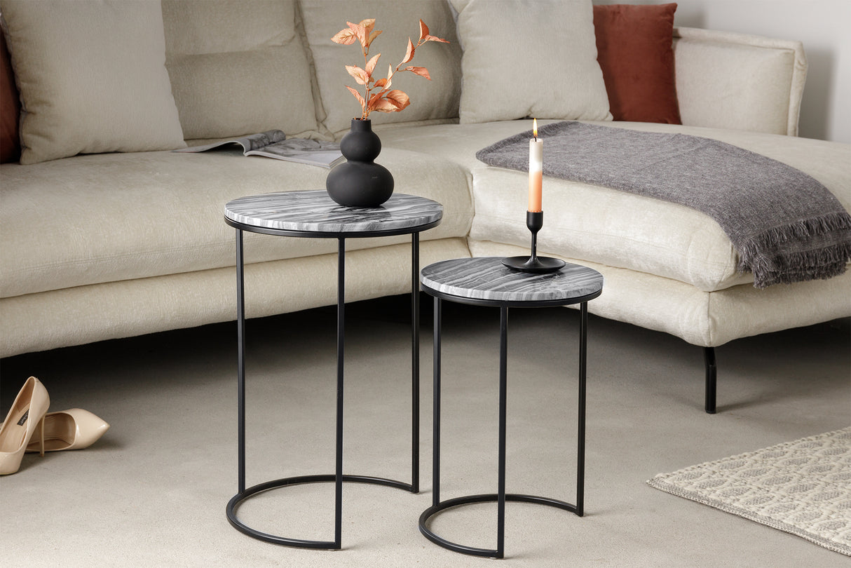 Side table ELEMENTS set of 2 marble grey