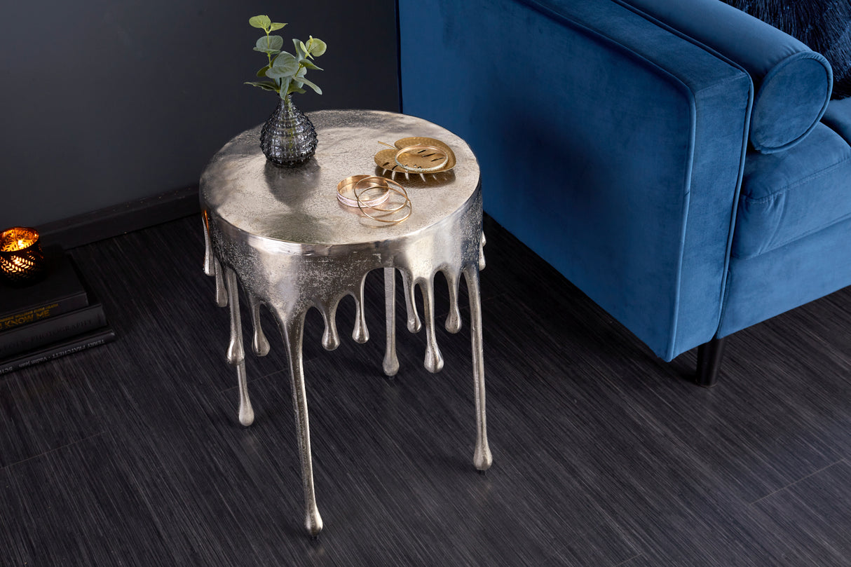 Side table LIQUID LINE Ø 50cm round silver