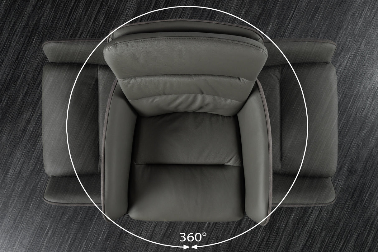 Swivel chair BIG GEORGE 360° with armrests genuine leather and microfibre grey