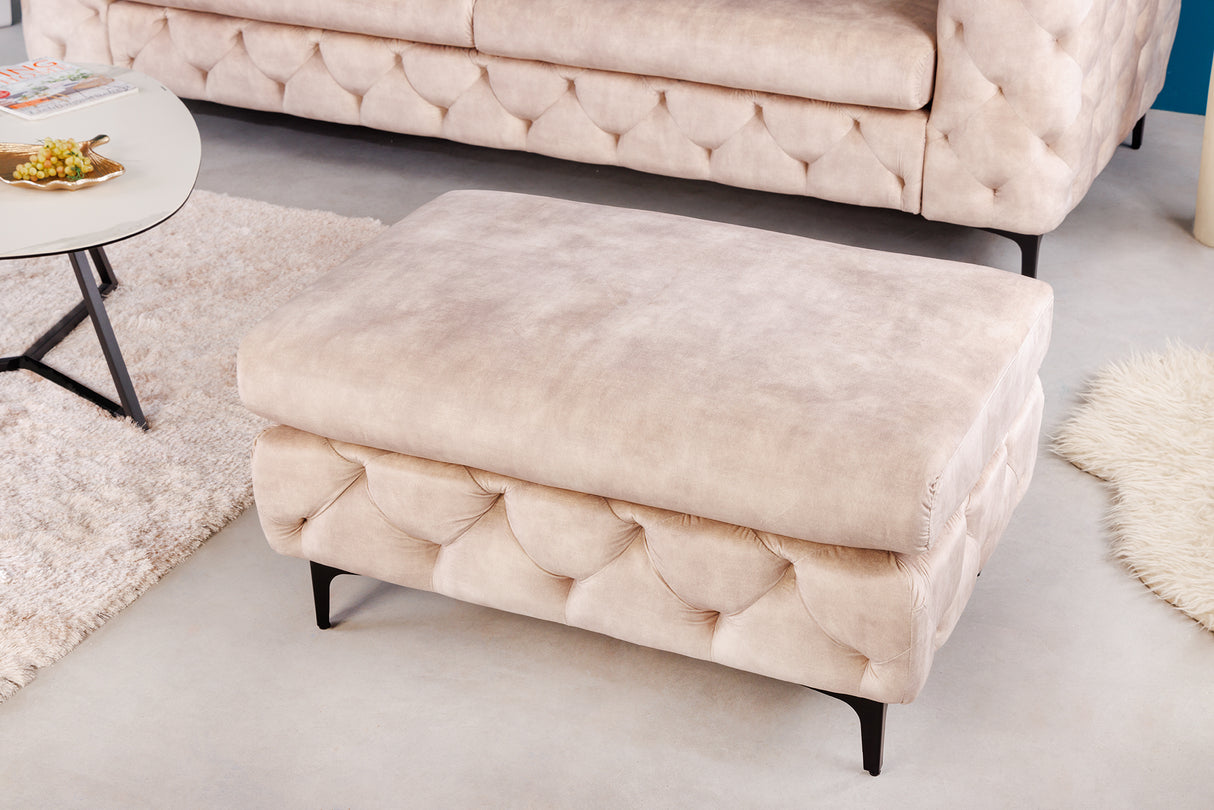 Hocker MODERN BAROCK 90cm Samt champagner im Chesterfield-Stil