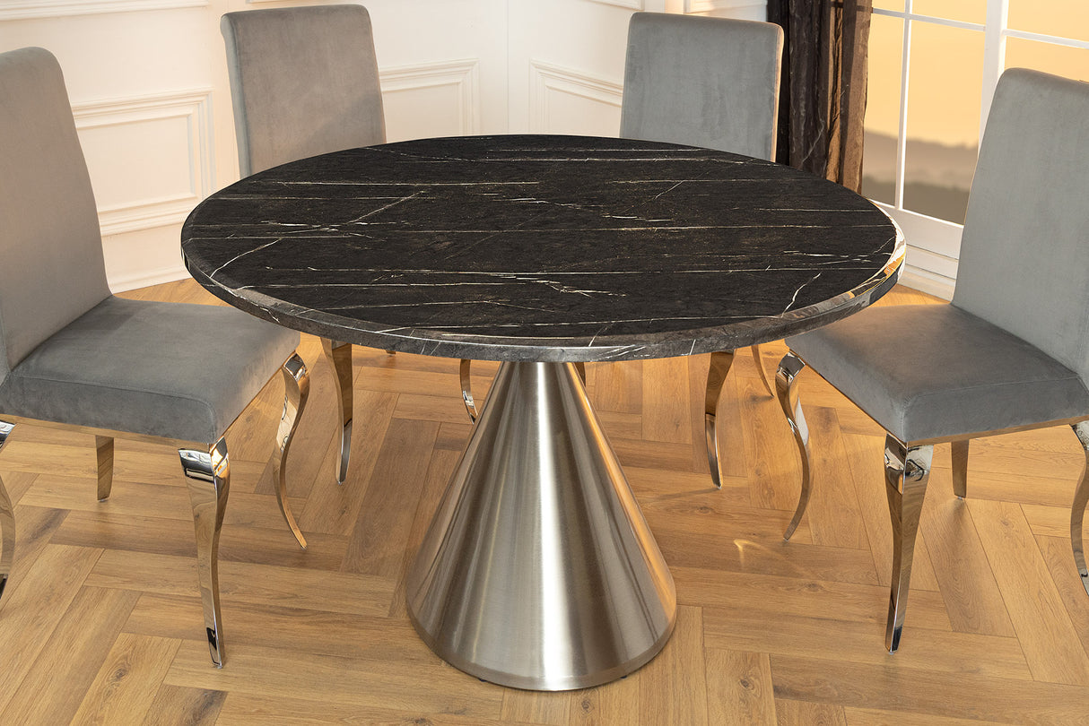 Esstisch ELEGANCIA 130cm rund Gestell Chrom schwarz Marmoroptik