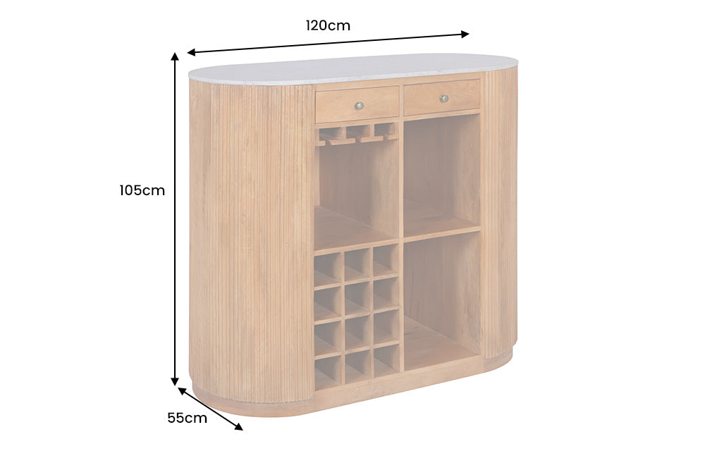 Bartisch TRES CHIC 120cm Mangoholz Natur mit weißem Marmor