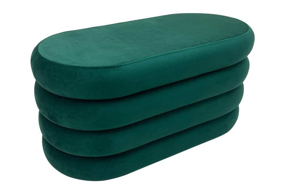 Bench chest VOGUE 85cm oval upholstered w/ storage space velvet green