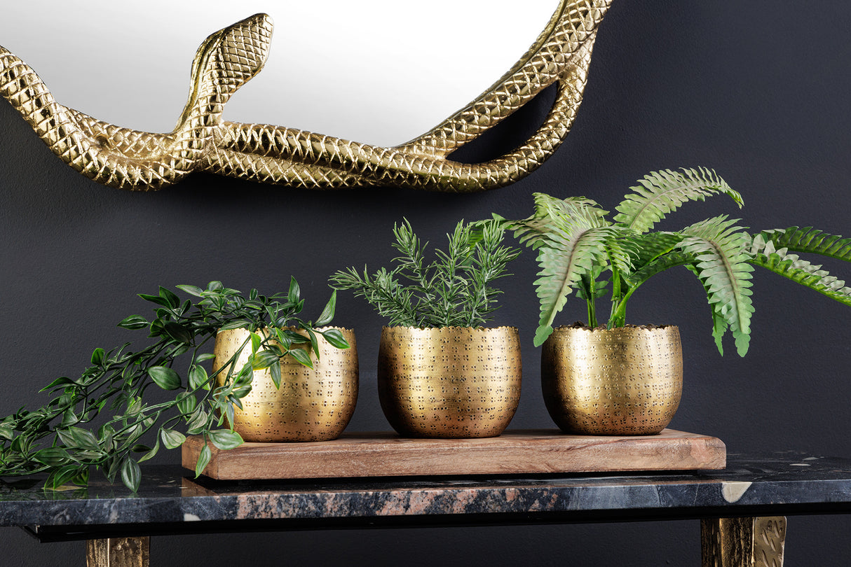 Schale ORIENT 3er Set Hammerschlag-Effekt gold natur Mangoholzsockel