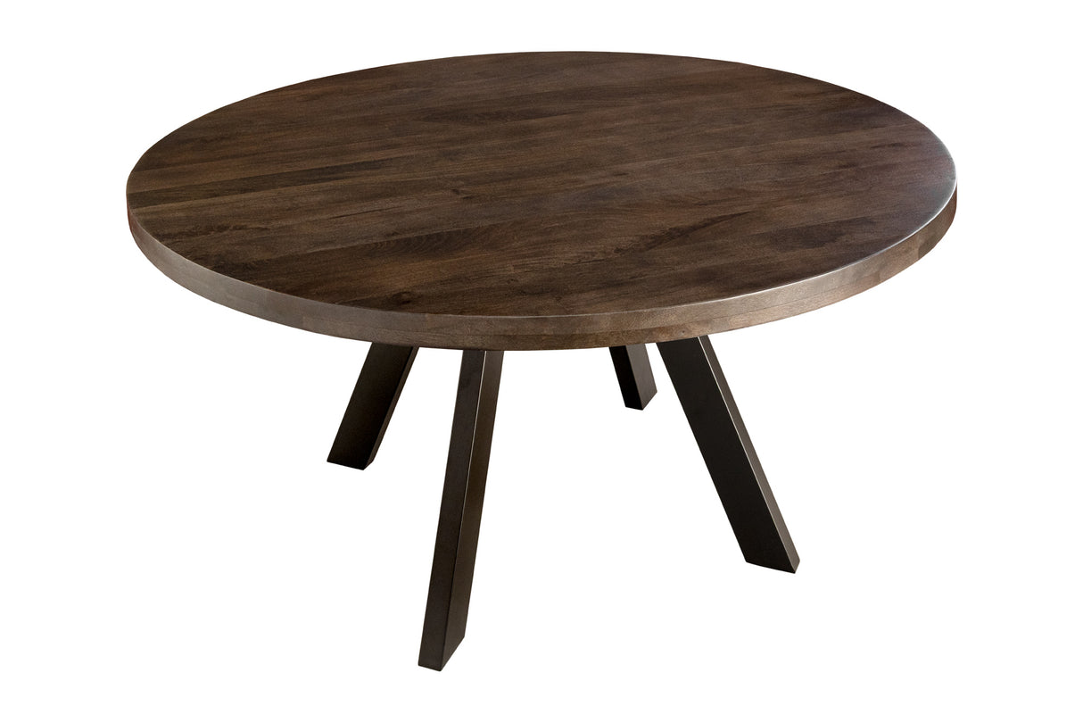 Esstisch IRON CRAFT Ø 120 cm rund, Mangoholz, taupebraun mit schwarzen Beinen