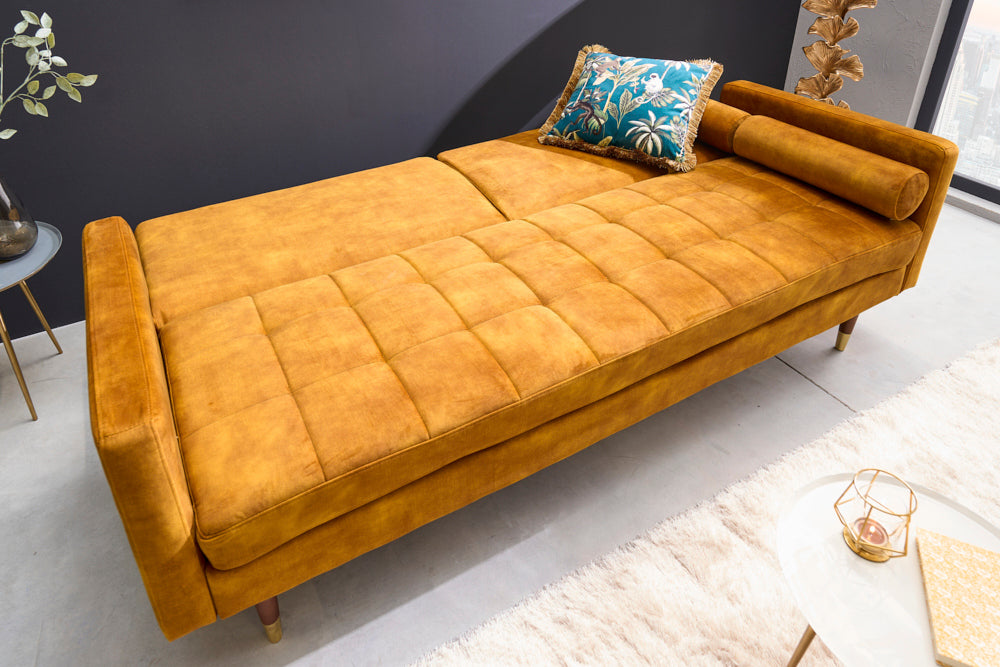 Schlafsofa COUTURE 200cm Micro Velours senfgelb