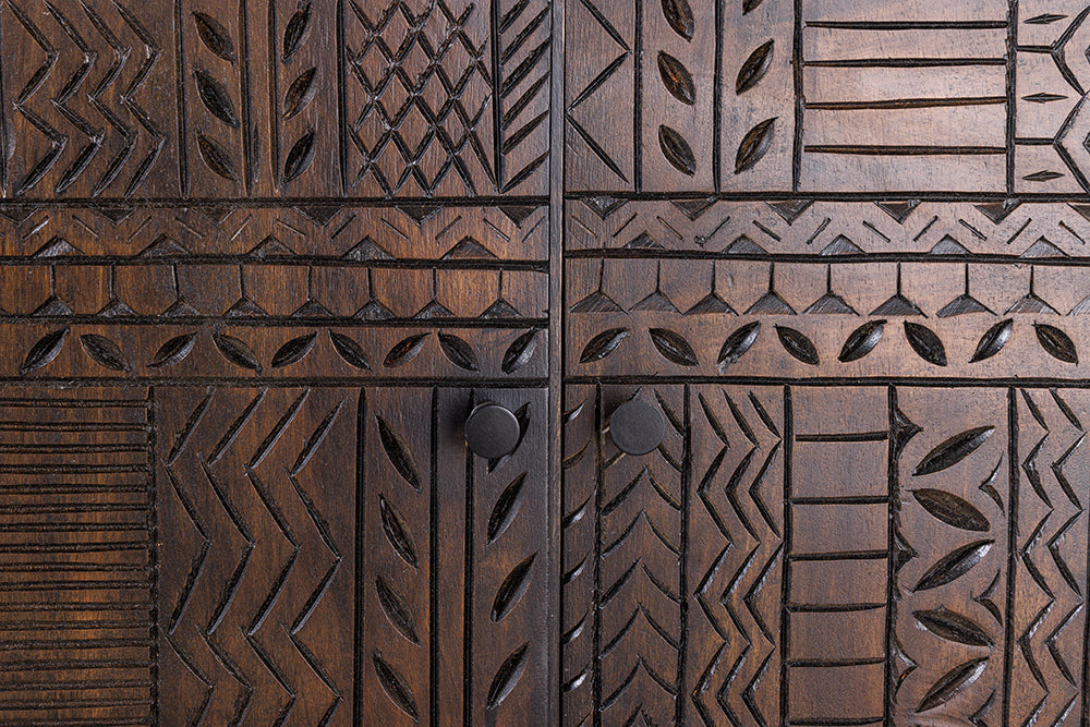 Sideboard TRIBAL 180cm 3D Antik-Look Mangoholz dunkelbraun