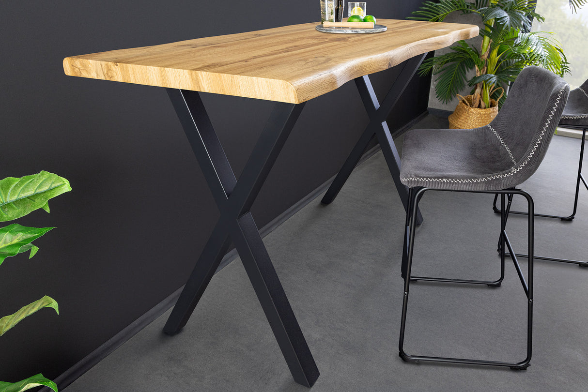 Bar table WILD 120cm table top 40mm X-legs wild oak look natural