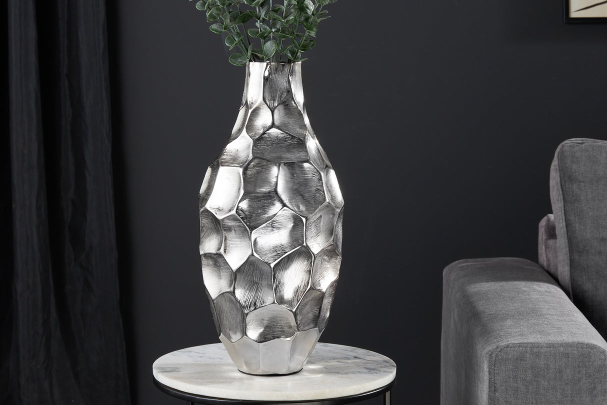 Vase ORGANIC ORIENT 45cm mit Hammerschlageffekt silber