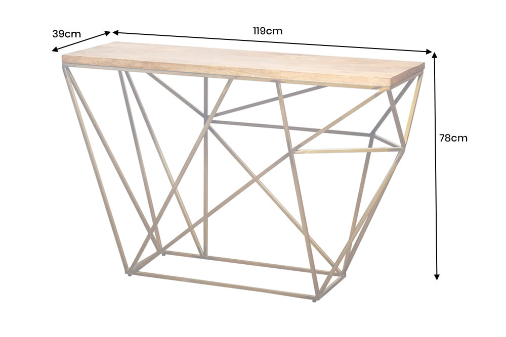 Konsole DIAMOND 120cm Eisen in Messingoptik Platte Mangoholz