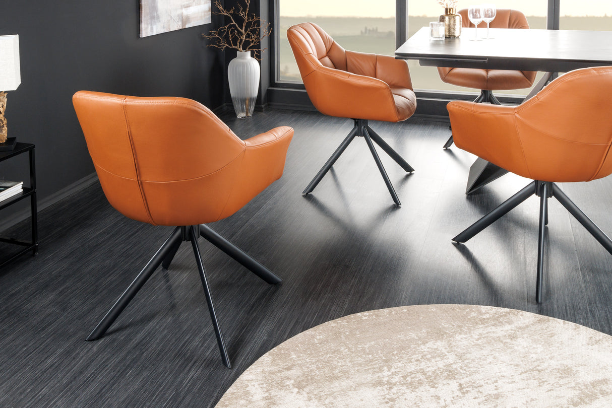 Swivel chair PAPILLON rotatable 180° w/ armrests leather cognac black