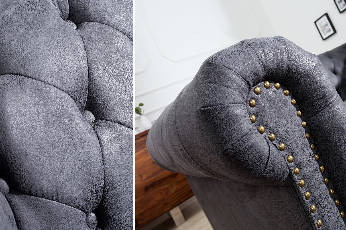 Sofa CHESTERFIELD 2-Sitzer Antikoptik Mikrofaser grau