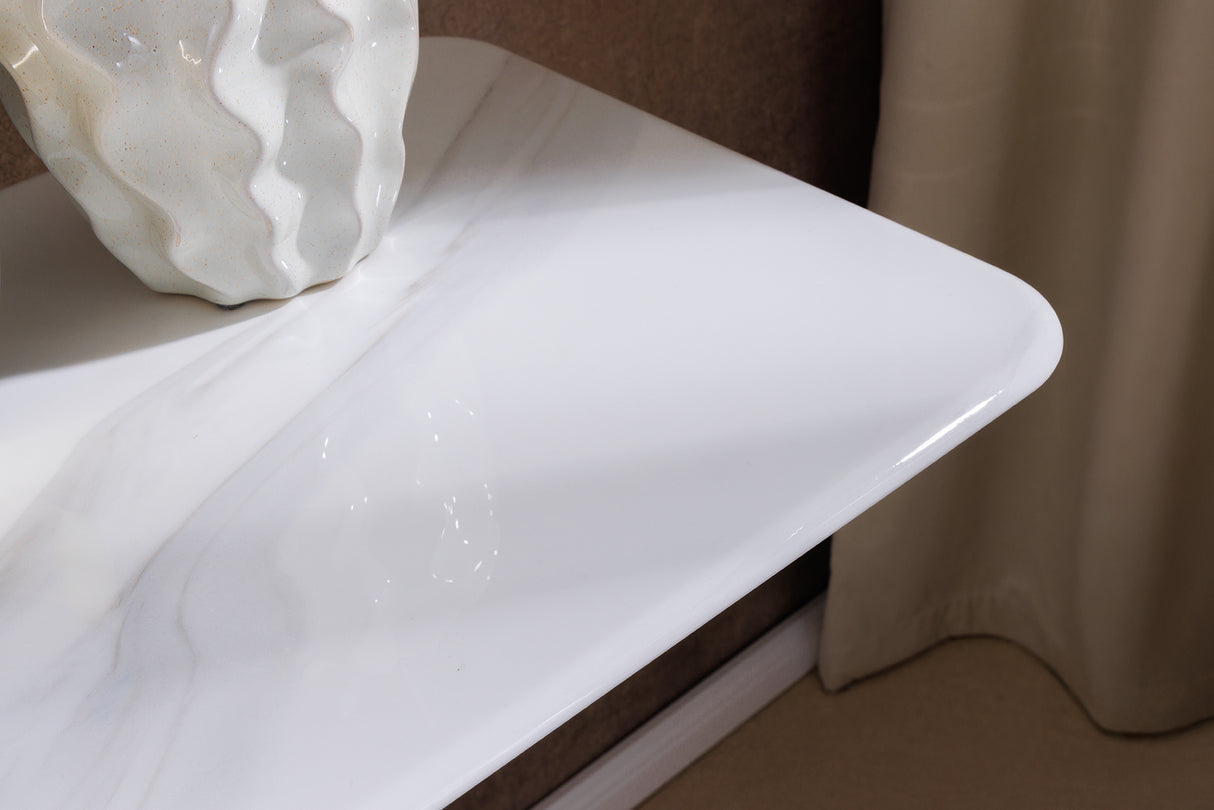 Console ART LIVING 140cm ceramic white marble top w/ champagne golden frame