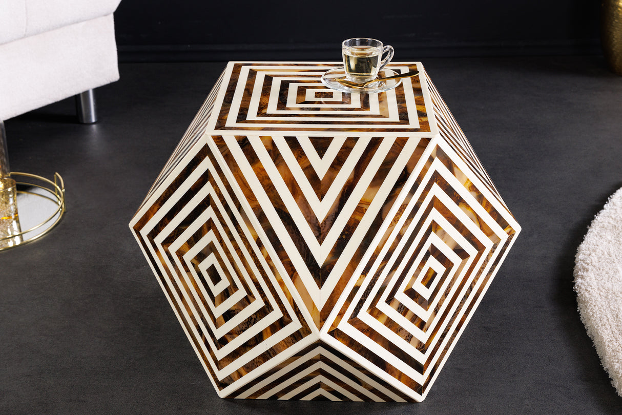 Side table HARMONY NATURE 40cm white brown in zebra look