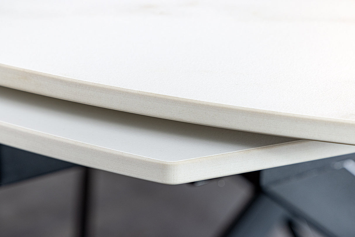 Dining table INCEPTION 130-190cm extendable oval ceramic top white marble look