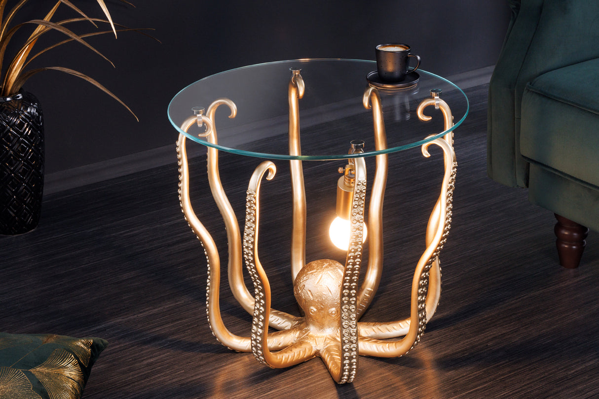 Beistelltisch OCTOPUS 50cm mit Lampe gold