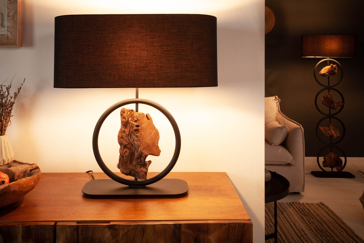 Table lamp ELEMENTS 60cm recycled acacia wood element w/ cotton shade black