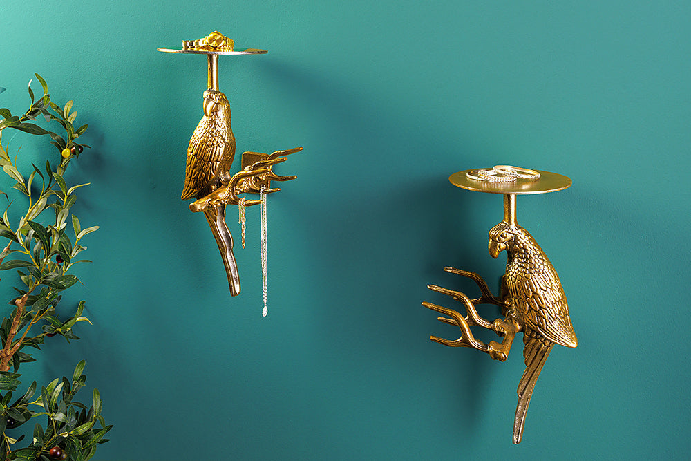 Coatrack WILDLIFE BIRDS 45cm set of 2 hammer stroke effect antique gold