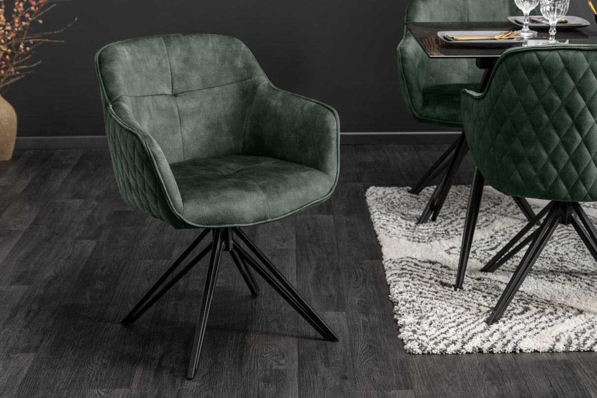 Swivel chair EUPHORIA rotatable 180° with armrests velvet dark green