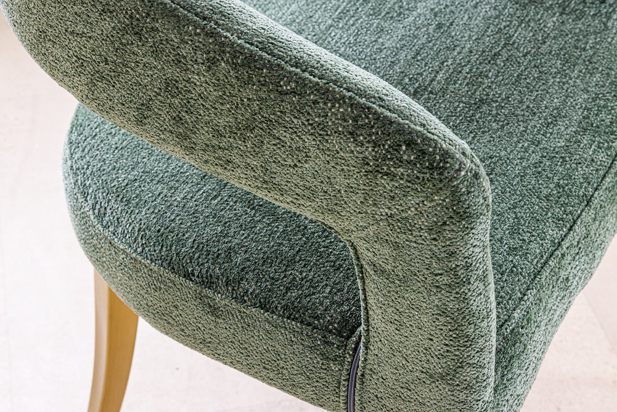 Chair BOUTIQUE green textured fabric w/ champagne golden legs