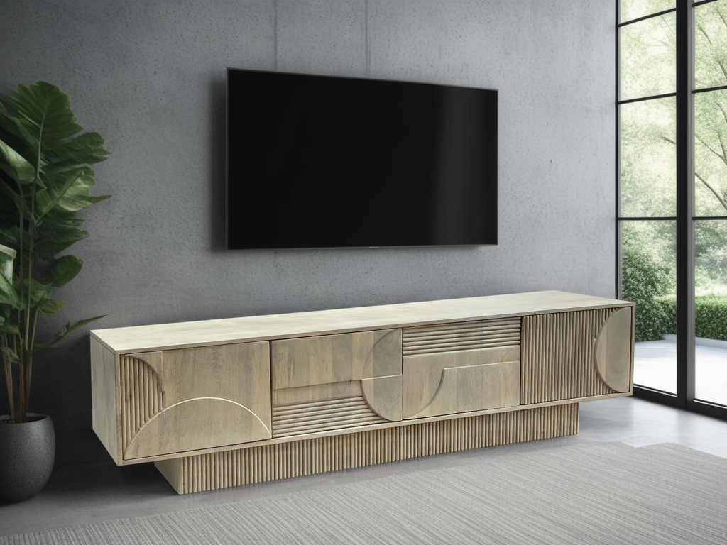 TV Board ART DECO 200cm 3D mango wood natural white