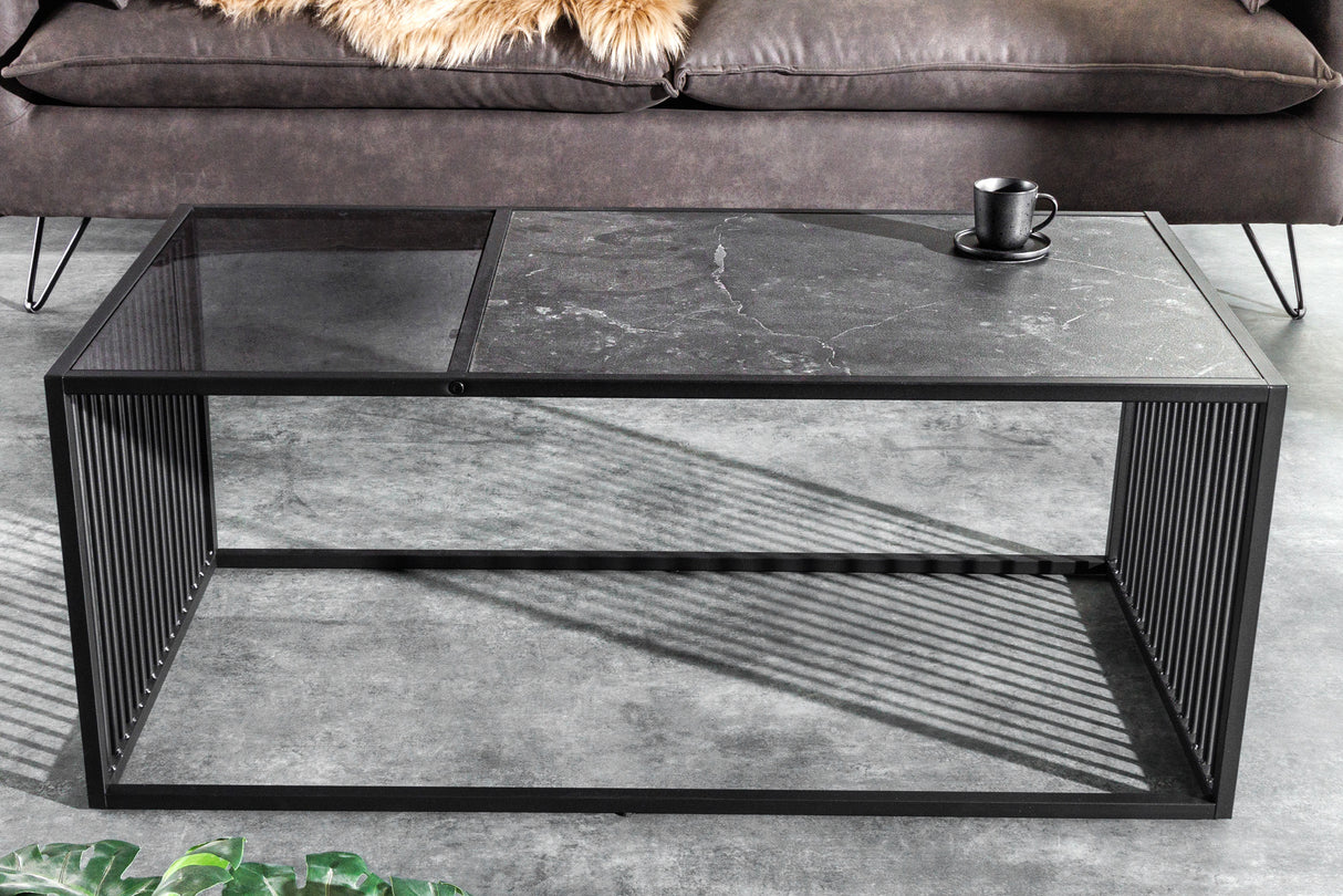 Couchtisch ARCHITECTURE 100cm Marmoroptik und Rauchglas