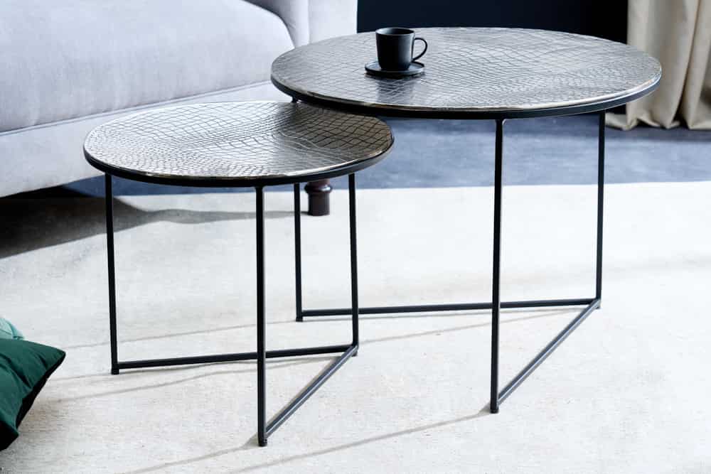 Coffee table ELEMENTS 60cm crocodile look set of 2 antique silver