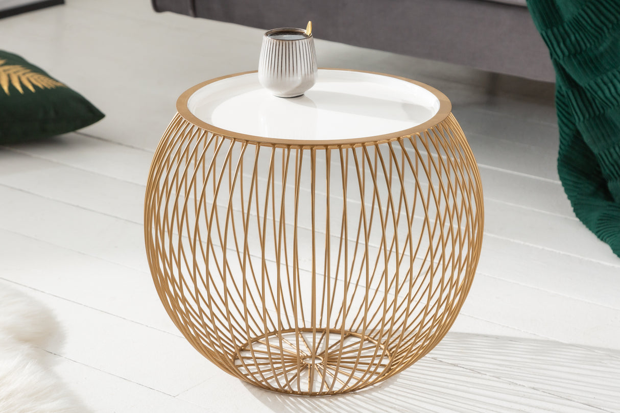 Coffee table STORAGE 40cm gold w/ removable plate white