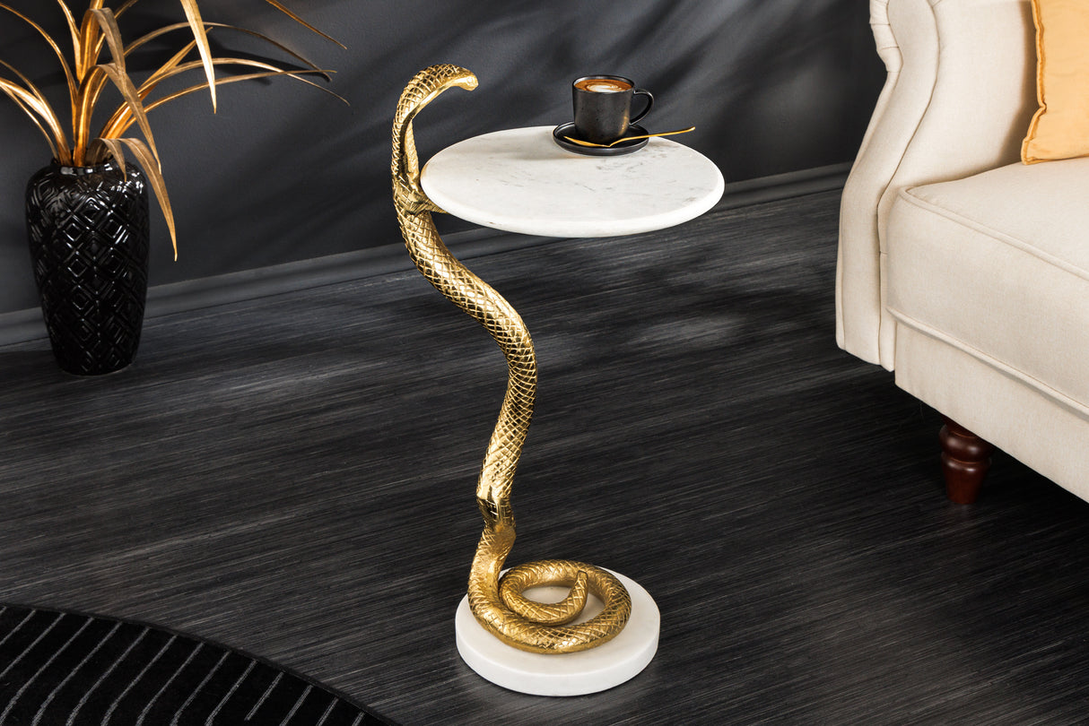 Beistelltisch WILDLIFE COBRA 60cm goldweißer Marmor